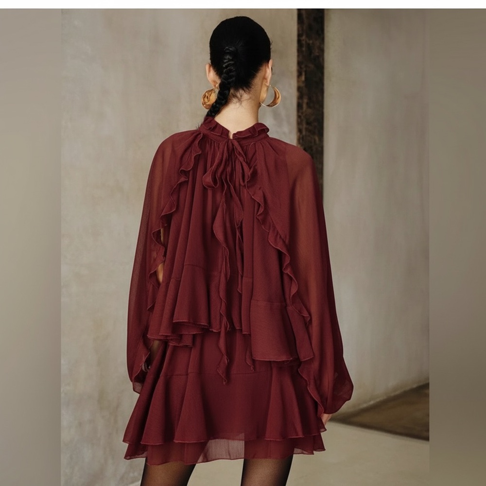 Commense Tiered Ruffle Chiffon Mini Dress Set with Liner - Picture 4 of 12